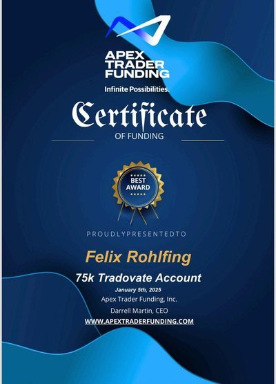 Apex Trader Funding Certificate of Funding