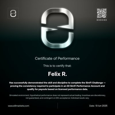 E8 Markets Certificate of Performance